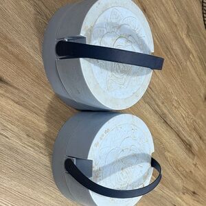 Round Blue and White Storage Containers